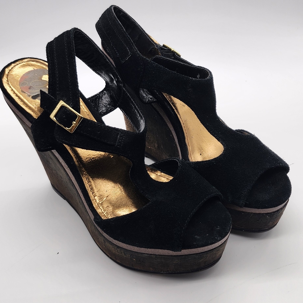 Fergie Black Wedge Sandals